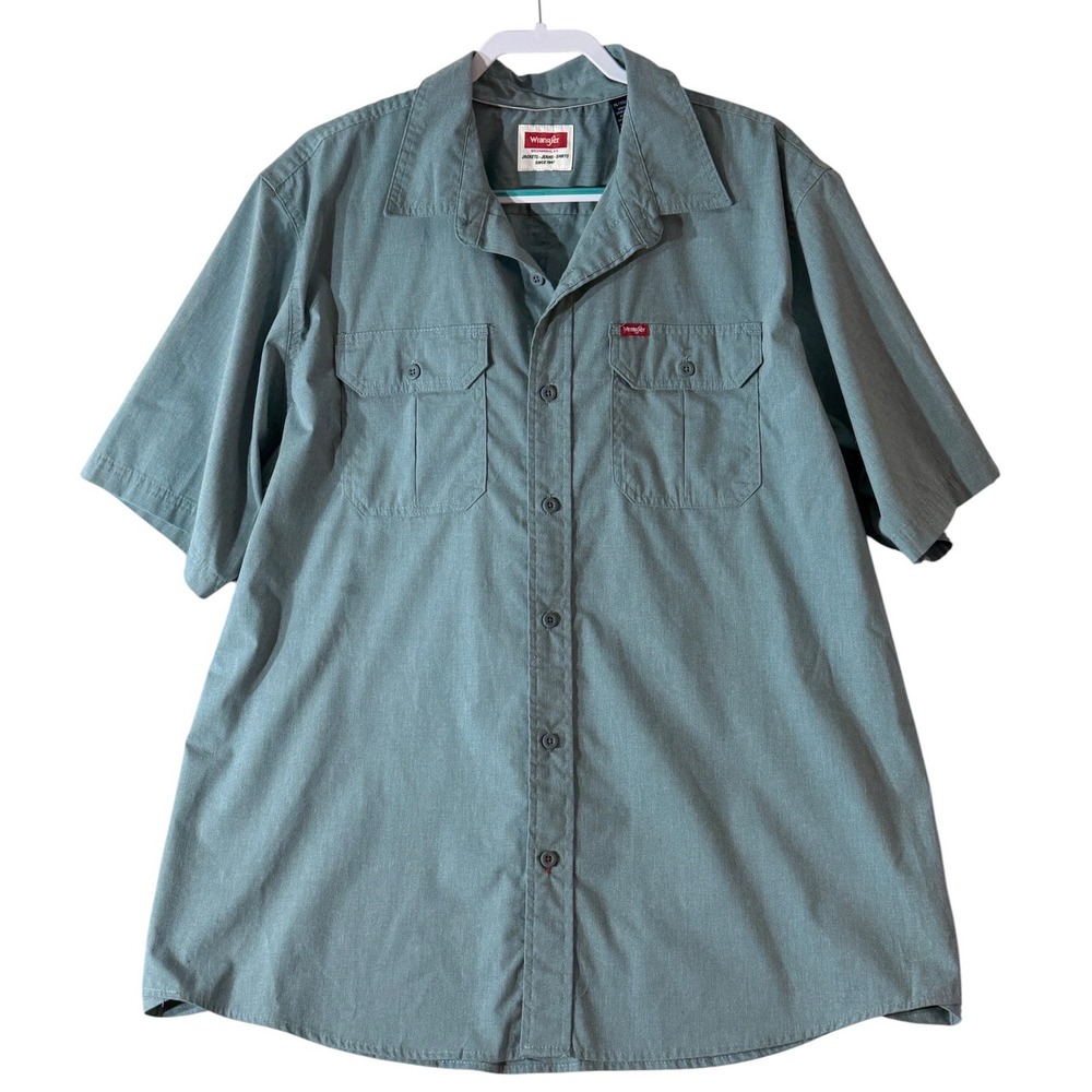 Wrangler Mens XL Short Sleeve Work Shirt Green Button Up Western Ranch Outdoor